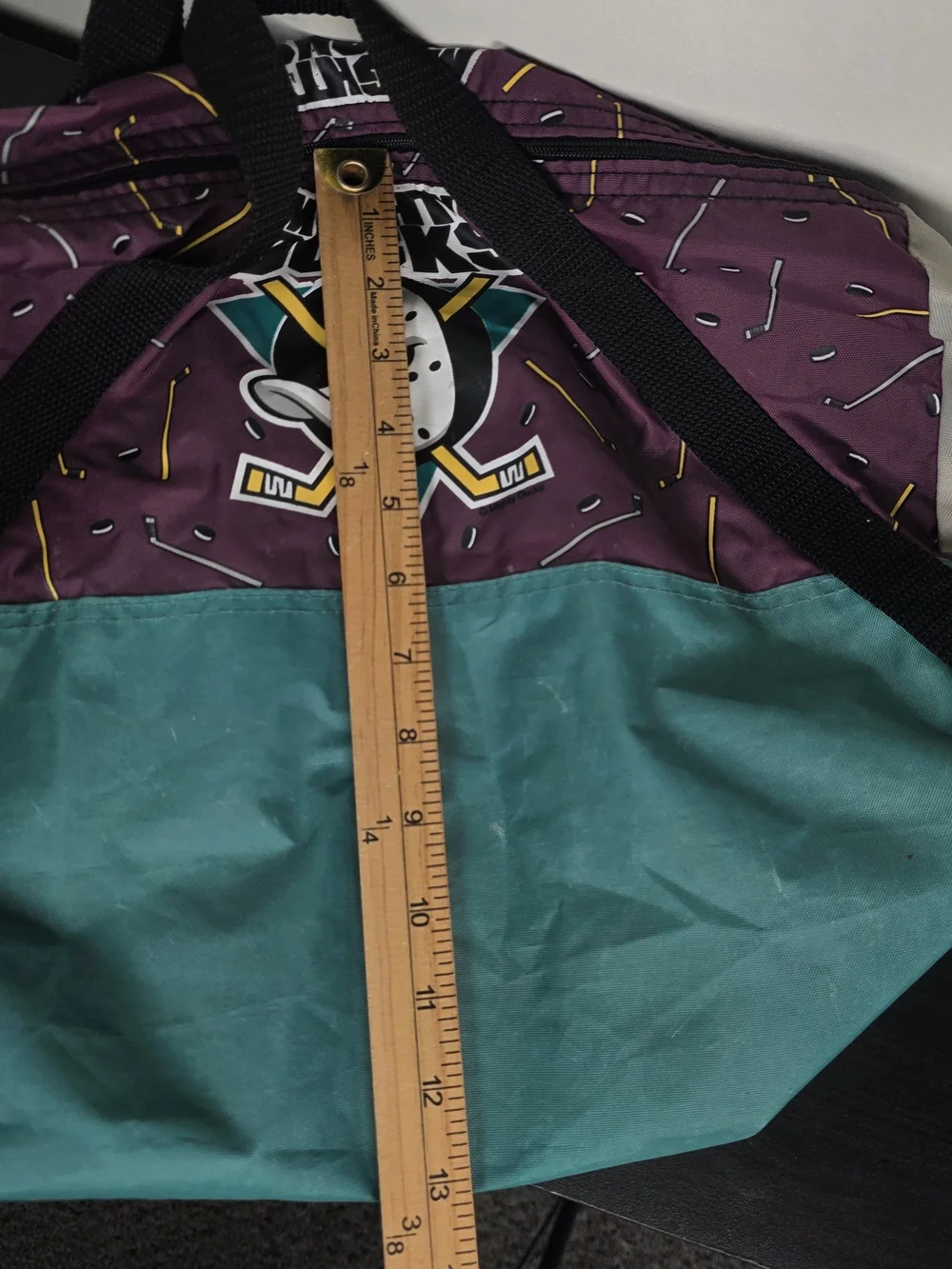 Vintage 90s Disney Mighty Ducks Purple Teal Duffel Bag Made USA